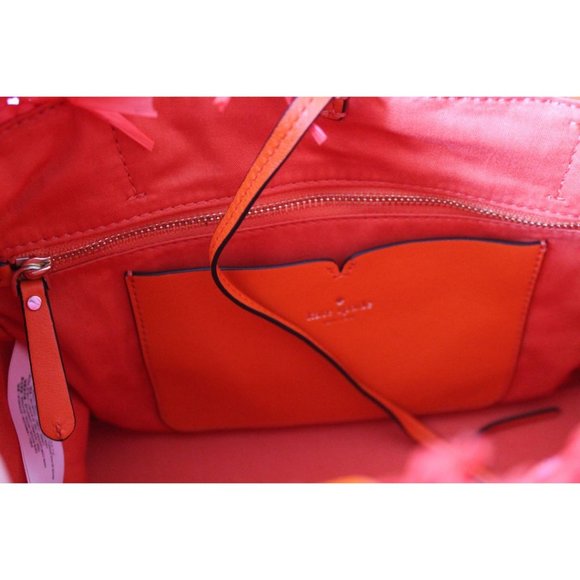 Kate Spade Sam Stripe Straw Medium Satchel in Juicy Orange - Picture 9 of 12